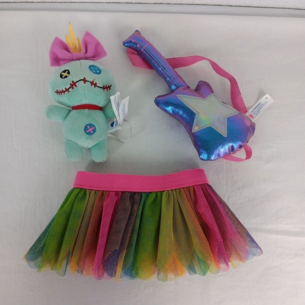 Build-A-Bear Rainbow Tutu Electric Purple Guitar And Scrump Wristies BAB Plush